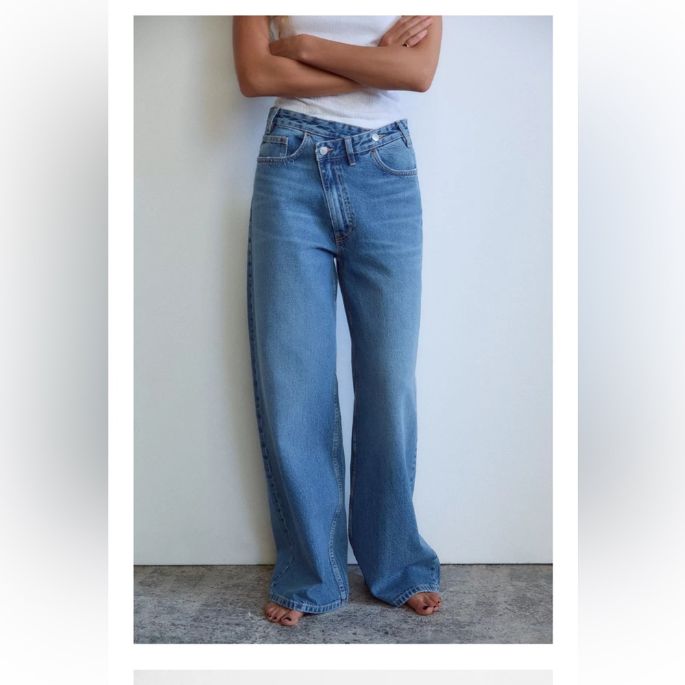 ZARA Women’s High Waist Wide Leg Crossover Jeans Size 0